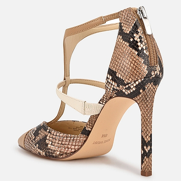 New w/Box Nine West T-Strap 03 Snakeskin Texture T-Strap Back Zip Stilleto Sz.8 - Picture 4 of 6